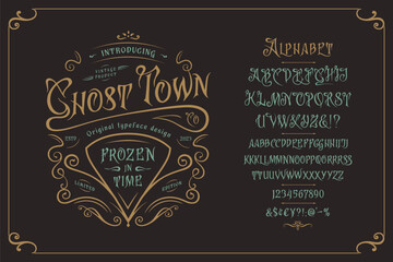 Vector font Ghost Town. Letters and numbers