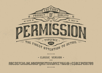 Vector retro font Permission. Letters and numbers