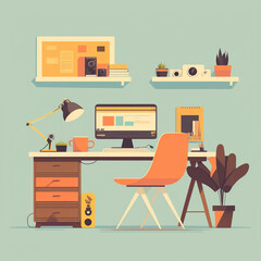 Workspace illustration, desk for work, work equipment, technology for working in the workspace, Generative AI