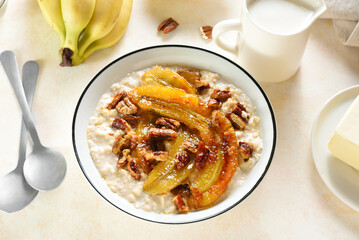 Caramelized banana oatmeal bowl
