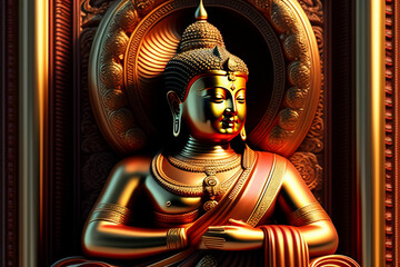 Obraz premium Spiritual meditating Buddha statue. Buddhist religion main spirituality figure. Zen and enlightenment idea. Made with Generative AI
