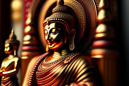 Spiritual meditating Buddha statue. Buddhist religion main spirituality figure. Zen and enlightenment idea. Made with Generative AI
