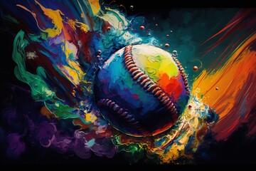 Piłka Baseball abstrakcyjny kolorowy akrylowy obraz Generative AI