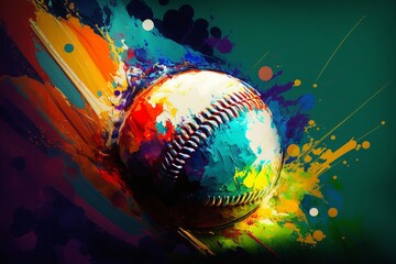 Piłka Baseball abstrakcyjny kolorowy akrylowy obraz Generative AI