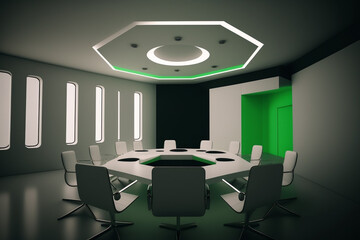 future discussion room minimalist green and white design