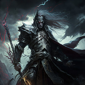 black sword warrior elve  Generative AI