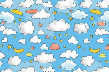 Cloud sky, kid drawing art background (ai generated)