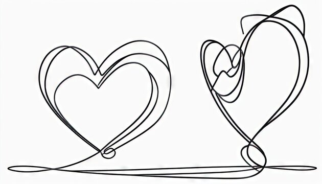  a drawing of two hearts on a white background with a black outline of the heart and the word love on the bottom of the picture.  generative ai