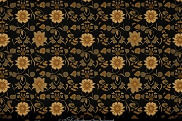 Floral vintage, watercolor golden flower black background (Ai generated)