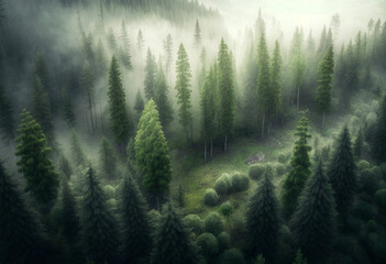 A Mystical Morning in the Foggy Forest: An AI-Generated Render of an Artificial Landscape