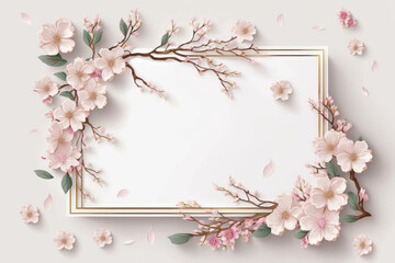Wildflower sakura flower floral frame red rose,hulthemia, rosa. Aquarelle wild flower for background, texture, wrapper pattern, frame or border.generative ai