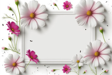 Wildflower cosmo flower floral frame ,hulthemia, rosa. Aquarelle wild flower for background, texture, wrapper pattern, frame or border.generative ai