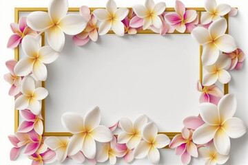 Wildflower plumeria flower floral frame ,hulthemia, rosa. Aquarelle wild flower for background, texture, wrapper pattern, frame or border.generative ai - obrazy, fototapety, plakaty