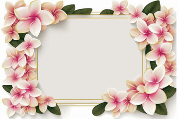 Wildflower plumeria flower floral frame ,hulthemia, rosa. Aquarelle wild flower for background, texture, wrapper pattern, frame or border.generative ai - obrazy, fototapety, plakaty