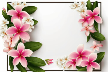 Wildflower plumeria flower floral frame ,hulthemia, rosa. Aquarelle wild flower for background, texture, wrapper pattern, frame or border.generative ai