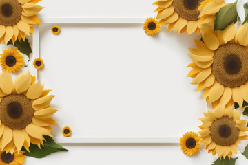 Wildflower sunflower floral frame ,hulthemia, rosa. Aquarelle wild flower for background, texture, wrapper pattern, frame or border.generative ai