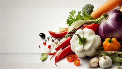  Many close up vegetables with copyspace area, Generative AI