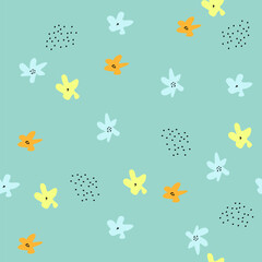 Hand drawn seamless pattern with abstract flowers.Botanical illustration for home decor, interior design, wallpaper, kids fashion, print for cover design,packaging paper.