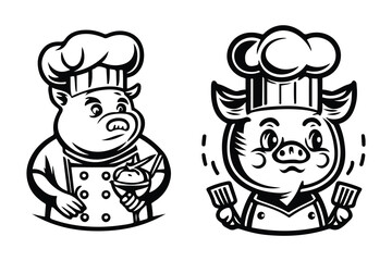 chef pig logo, icon vector clipart. pig chef vector logo illustration.