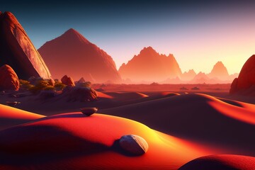 Fototapeta na wymiar Abstract fantasy sunset in the desert AI illustration 