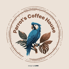 Coffee Shop Logo Design Template Emblem Vector Art Parrot Coffehouse © lunik20