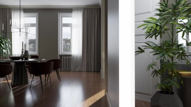 Illustration 3D rendering footage large luxury modern bright interiors Living room mockup computer digitally generated image