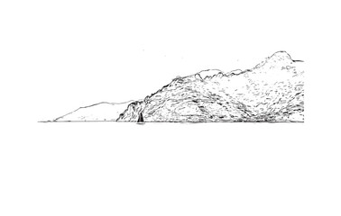 Building view with landmark of Positano is the 
village in Italy. Hand drawn sketch illustration in vector.