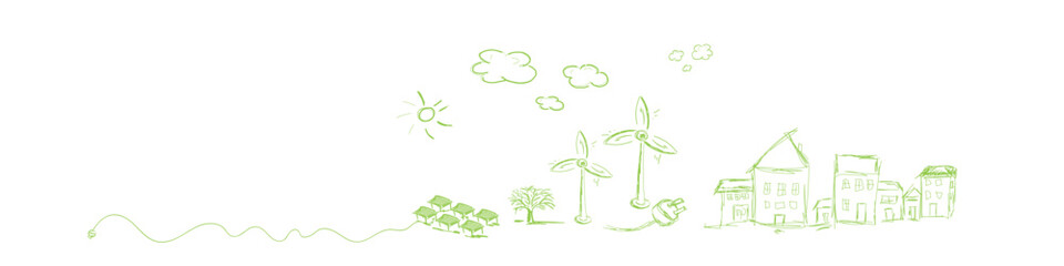 Erneuerbare Energie Landschaft Skizze Zeichnung Band Banner Grün