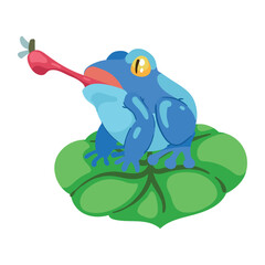 blue frog eating fly