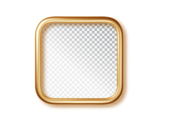 Gold frames soft corner square with an empty space inside and shadows isolated. Golden luxury realistic border.