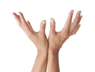 Female Reiki Healer open hands reaching upwards cupped gesturing sensing healing energy transparent...