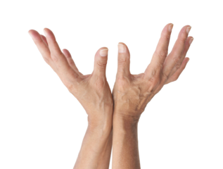 Female Reiki Healer open hands reaching upwards cupped gesturing sensing healing energy transparent png file