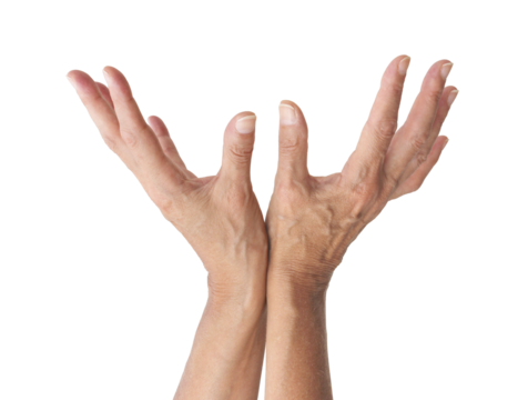 Female Reiki Healer open hands reaching upwards cupped gesturing sensing healing energy transparent png file