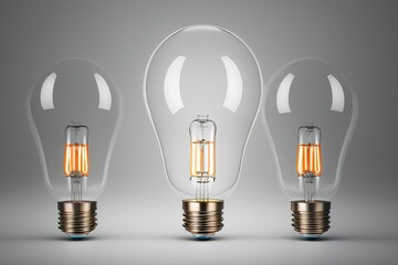 Modern transparent led filament light bulbs on gray background