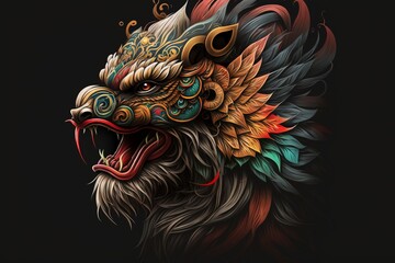 Lion head on black background，AI technology generated image