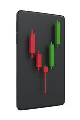 Candle stick pattern graph on mobile application. 3D rendering.