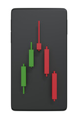 Candle stick pattern graph on mobile application. 3D rendering.
