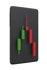 Candle stick pattern graph on mobile application. 3D rendering.