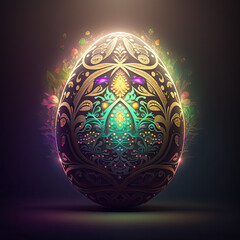 Fototapeta premium Luxury ornate easter egg - Faberge style, isolated on black background
