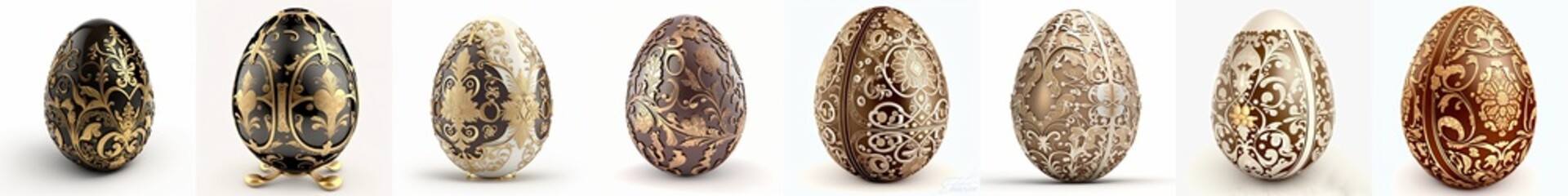 Set of 8 luxury ornate easter eggs - Faberge style - Isolated on white background