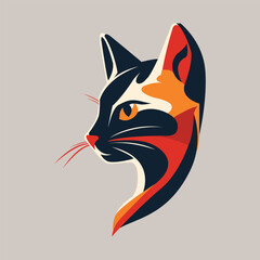 A cat logo with a black and red face for the brand or company