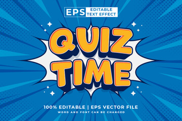Editable text effect quiz time 3d cartoon style premium vector