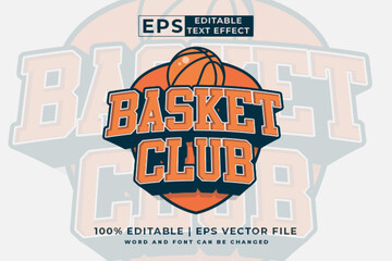 Editable text effect basket club logo 3d cartoon style premium vector