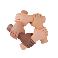 Cartoon hand team work concept, hand lock together symbol, business and partnership, top view, 3D Render Illustration