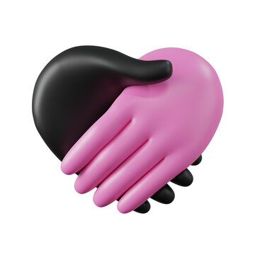 3D illustration of black and pink hands forming a heart shape symbolizing unity love and diversity