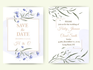 Wedding invitation decorated with watercolor flowers.