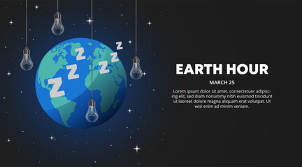 Earth hour background with the earth and off lamps