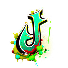 Letter J of colorful graffiti alphabet font (Generative AI)