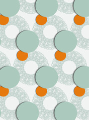 Seamless pattern with ornament and circles on the white background