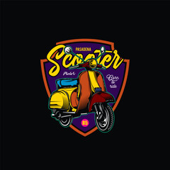 Original vector illustration in vintage style. Classic scooter. T-shirt design, design element. 